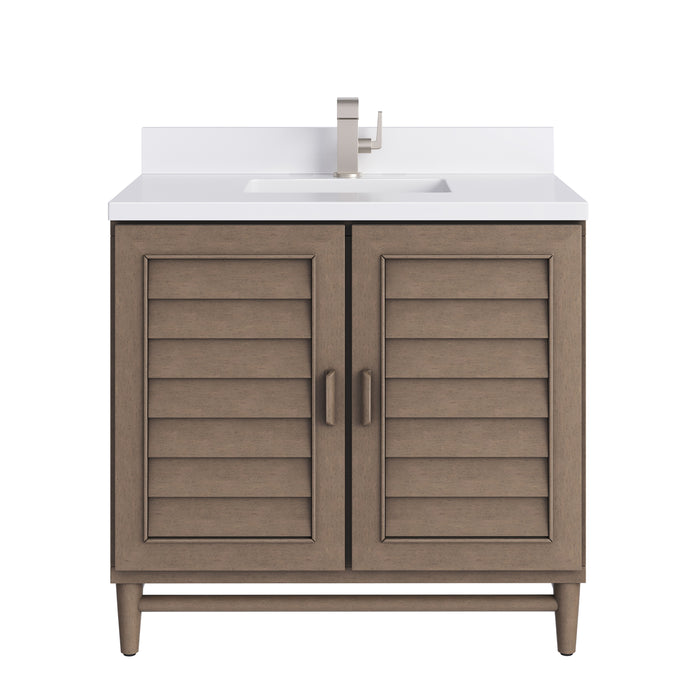 Portland 36" Single Vanity Whitewashed Walnut w/ Single Hole 3 CM White Zeus Silestone Top & Backsplash