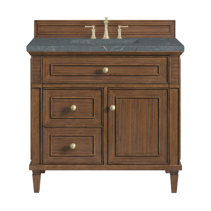 Lorelai 36" Single Vanity, Mid-Century Walnut w/ 3 CM Parisien Bleu Silestone Top