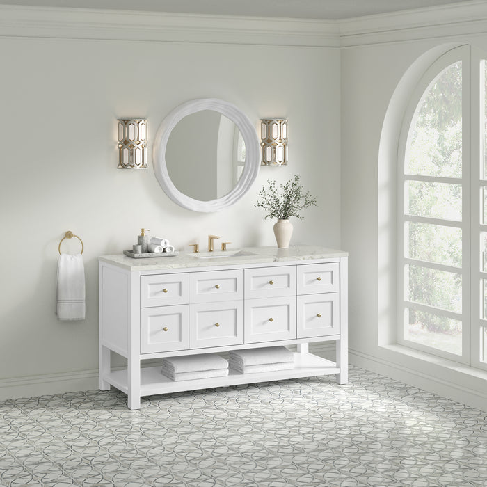 Breckenridge 60" Single Vanity, Whitewashed Oak, w/ 3 CM Ethereal Noctis Silestone Top w/ FreePower Wireless Charger