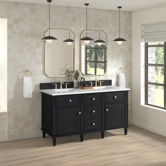 Lorelai 60" Double Vanity, Whitewashed Oak w/ 3 CM Parisien Bleu Silestone Top w/FreePower Wireless Charger