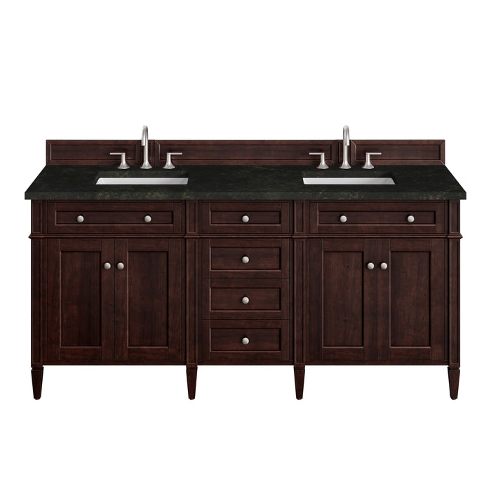 Brittany 72" Double Vanity, Burnished Mahogany w/ 3 CM Lime Delight Silestone Top
