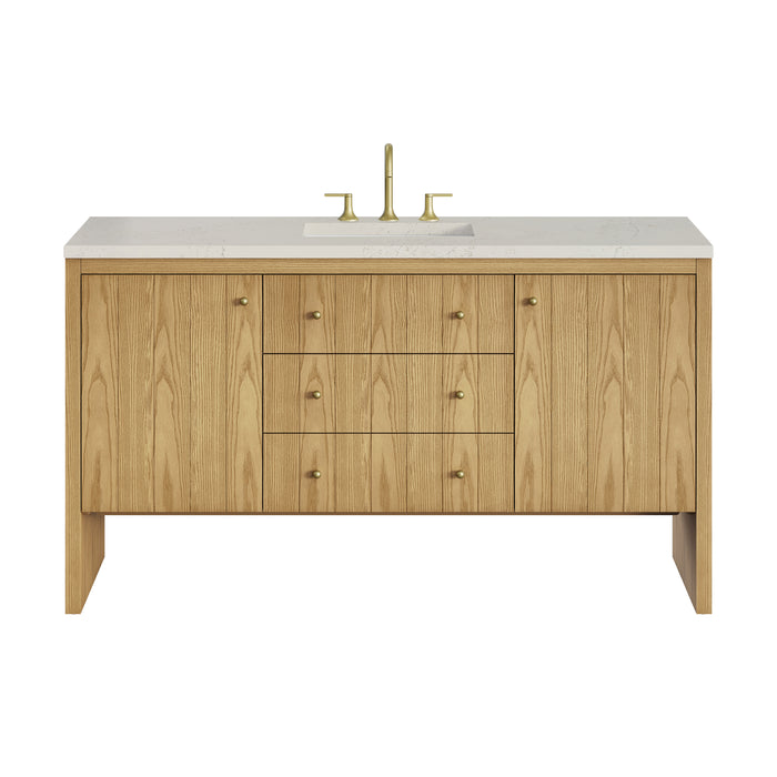 Hudson 60" Single Vanity, Light Natural Oak w/ 3 CM Charcoal Soapstone Top