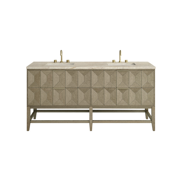 Emmeline 72" Double Vanity, Pebble Oak, w/ 3 CM Tajnar Eclos Top
