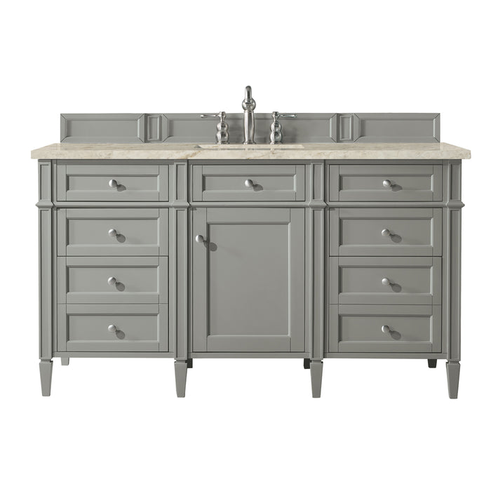 Brittany 60" Single Vanity, Urban Gray w/ Single Hole 3 CM White Zeus Silestone Top & Backsplash