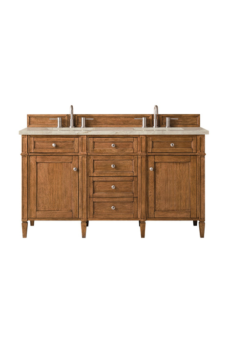 Brittany 60" Double Vanity, Saddle Brown w/ 3 CM Ethereal Noctis Silestone Top