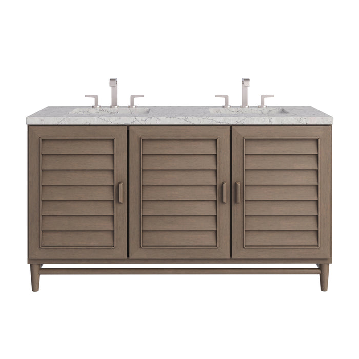 Portland 60" Double Vanity Whitewashed Walnut w/ 3 CM Eternal Jasmine Pearl Silestone Top
