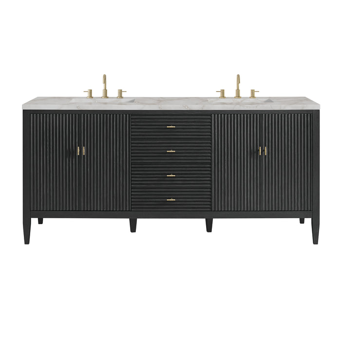 Myrrin 72" Double Vanity, Carbon Oak w/ 3 CM Ethereal Noctis Silestone Top
