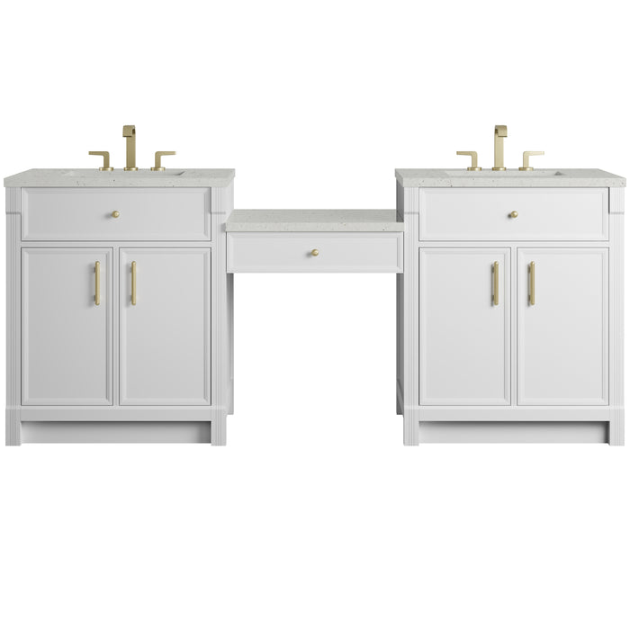 Bellshire 84" Dual Vanity Set with 24" Make-Up Counter, Bright White w/3 cm Lime Delight Silestone Top