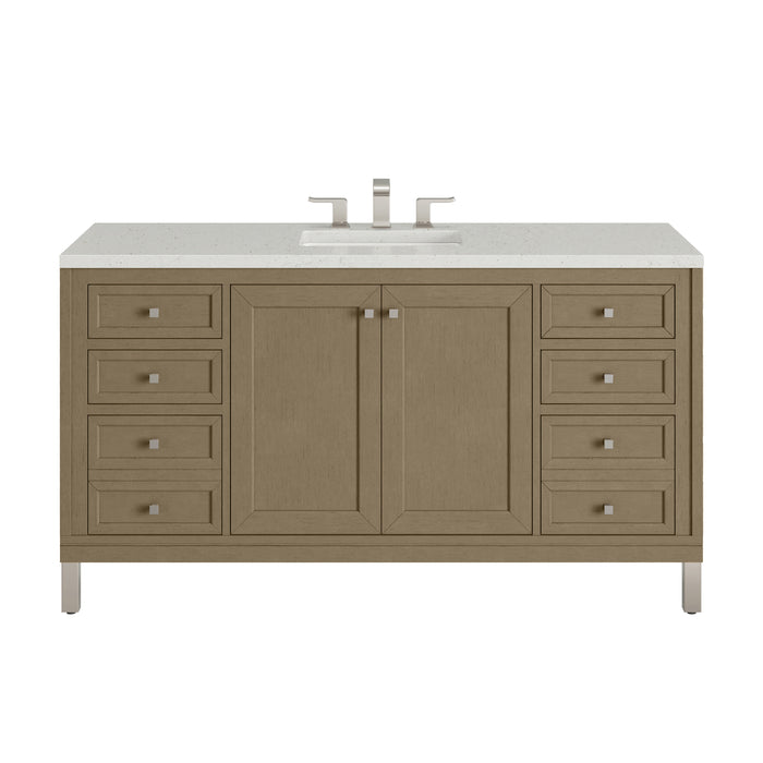 Chicago 60" Single Vanity, Smokey Celadon, w/ 3 CM Eternal Jasmine Pearl Silestone Top w/ FreePower Wireless Charger