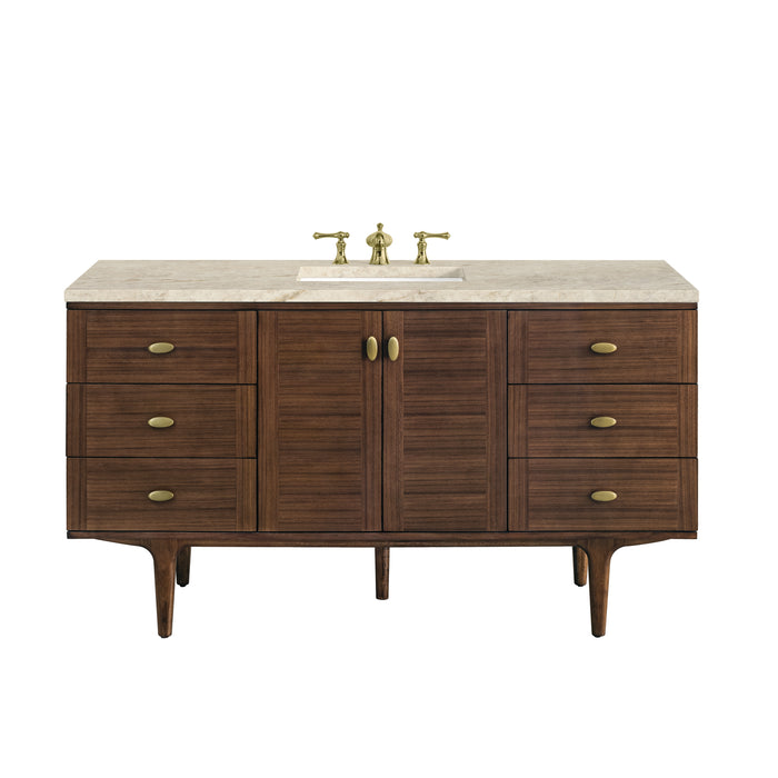 Amberly 60" Single Vanity, Mid-Century Walnut, w/ 3 CM Tajnar Eclos Top