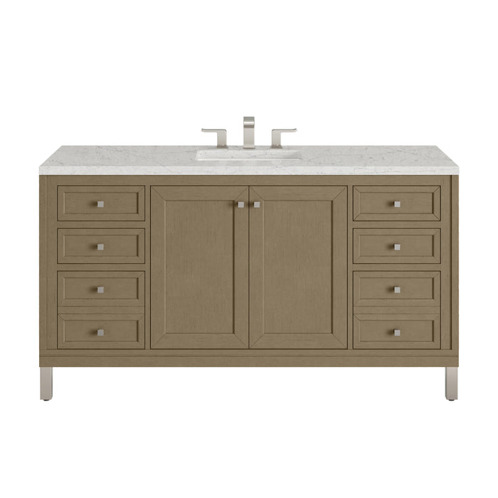 Chicago 60" Single Vanity, Smokey Celadon, w/ 3 CM Victorian Silver Silestone® Top
