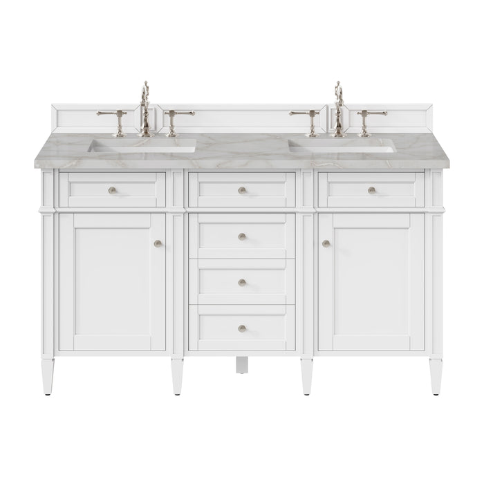 Brittany 60" Double Vanity, Victory Blue, w/ 3 CM Siberian Silestone Top w/FreePower Wireless Charger