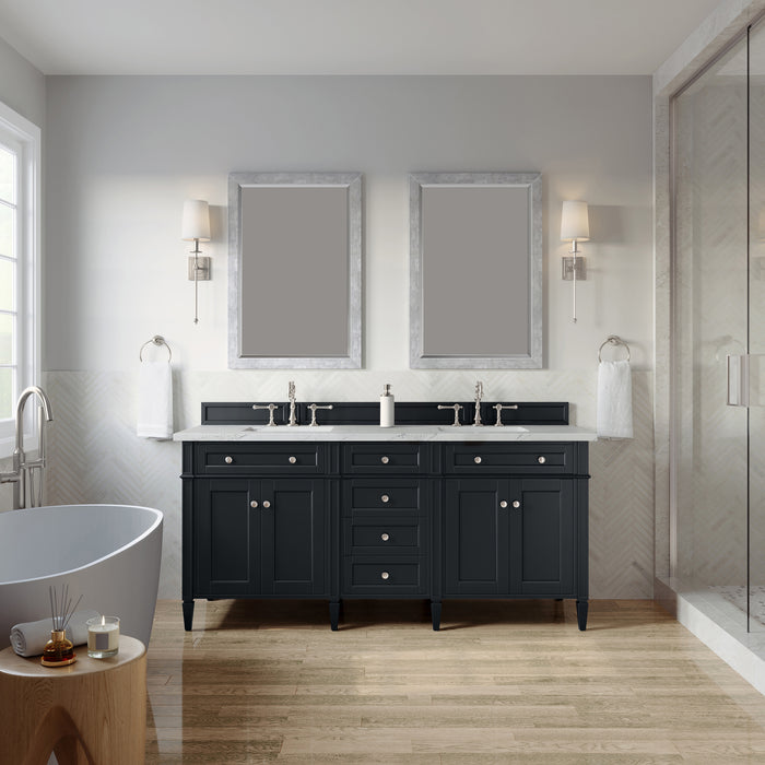 Brittany 72" Double Vanity, Pecan w/ 3 CM Ethereal Noctis Silestone Top