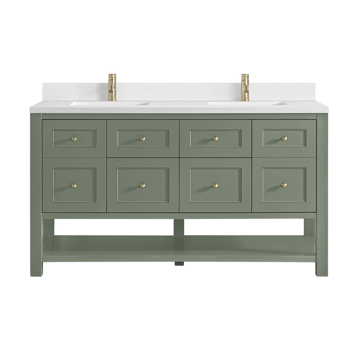 Breckenridge 60" Double Vanity, Light Natural Oak, w/ 3 CM White Zeus Quartz Top