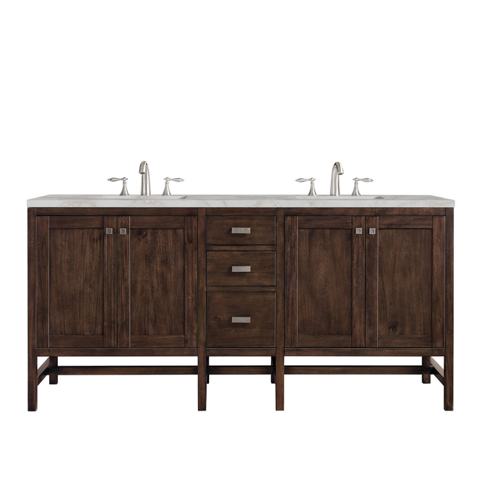 Addison 72" Double Vanity, Mid-Century Acacia w/ 3 CM Victorian Silver Silestone Top