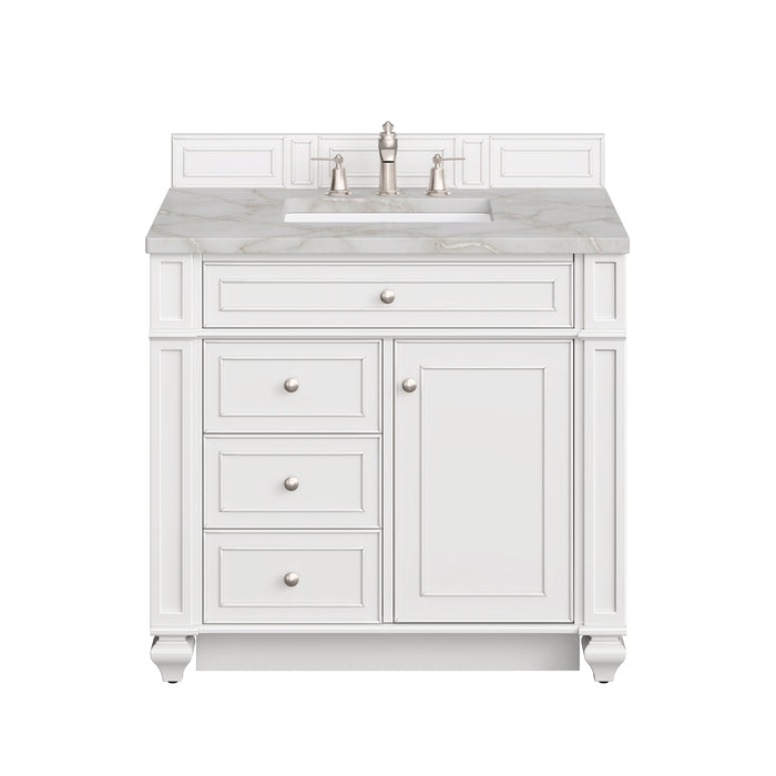 Bristol 36" Single Vanity, Bright White w/ 3 CM Victorian Silver Silestone Top