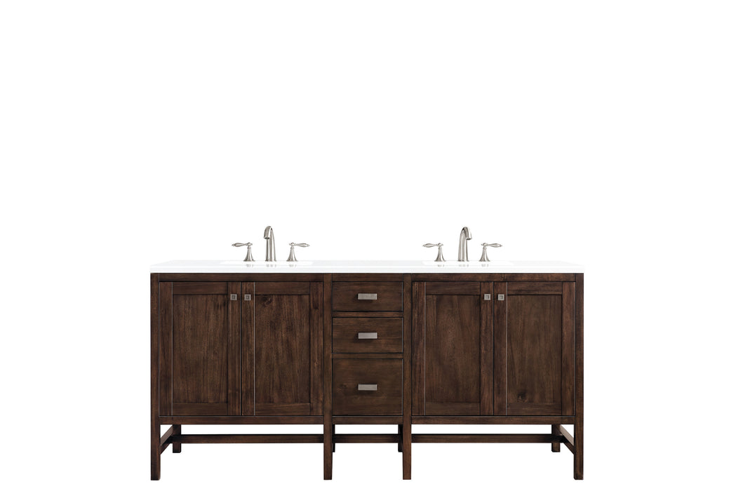 Addison 72" Double Vanity, Mid-Century Acacia w/ 3 CM White Zeus Silestone Top