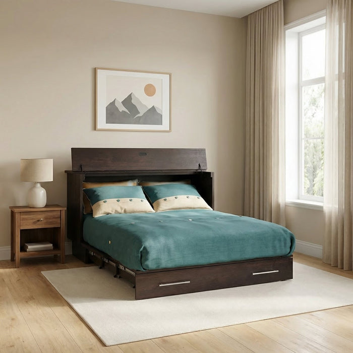 Arason Creden-ZzZ Coffee/Espresso Chest Murphy Cabinet Bed In Full/Queen Size