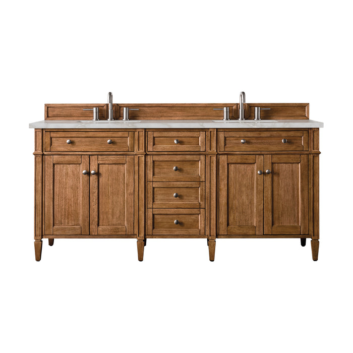 Brittany 72" Double Vanity, Saddle Brown w/ 3 CM White Zeus Silestone Top
