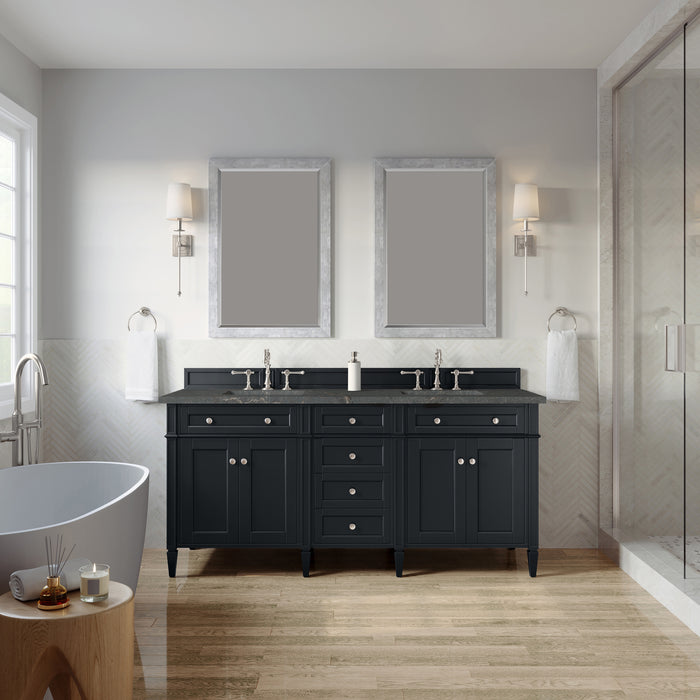 Brittany 72" Double Vanity, Pecan w/ 3 CM Siberian Silestone Top