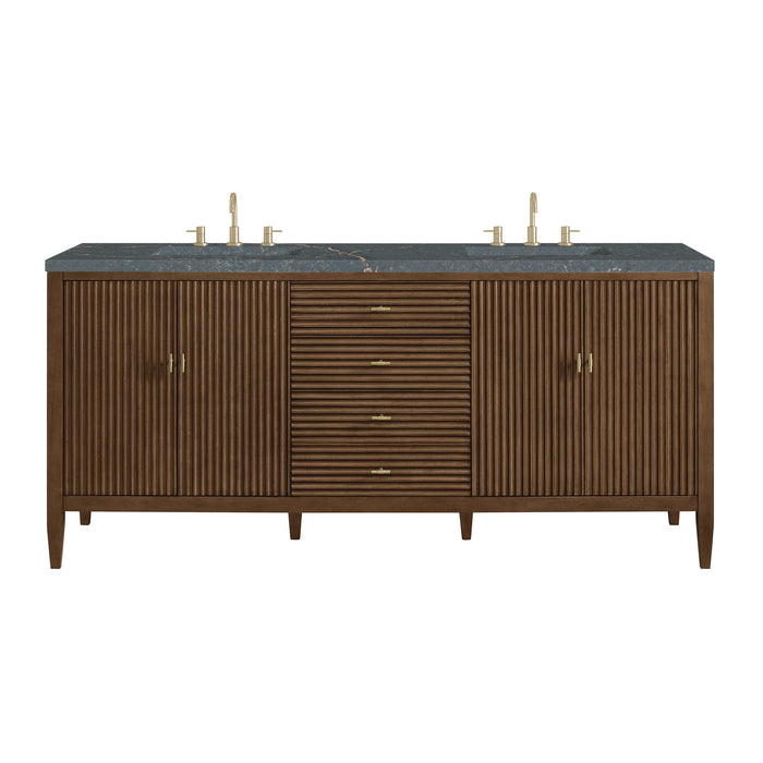 Myrrin 72" Double Vanity, Carbon Oak w/ 3 CM Parisien Bleu Silestone Top w/FreePower Wireless Charger