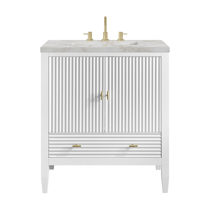 Myrrin 30" Single Vanity, Bright White w/ 3 CM Victorian Silver Silestone Top