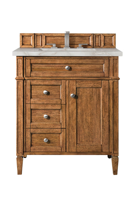 Brittany 30" Single Vanity, Saddle Brown, w/ 3 CM Victorian Silver Silestone Top