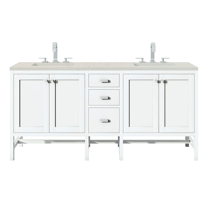 Addison 72" Double Vanity, Glossy White, w/ 3 CM Siberian Silestone Top