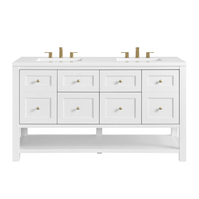 Breckenridge 60" Double Vanity, Bright White, w/ 3 CM White Zeus Quartz Top