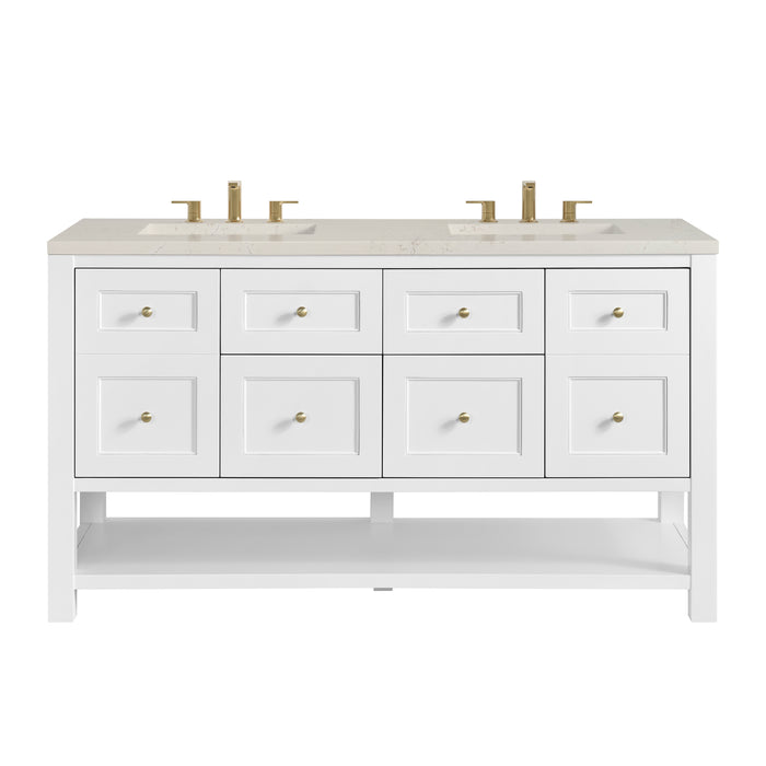 Breckenridge 60" Double Vanity, Bright White, w/ 3 CM Siberian Silestone Top