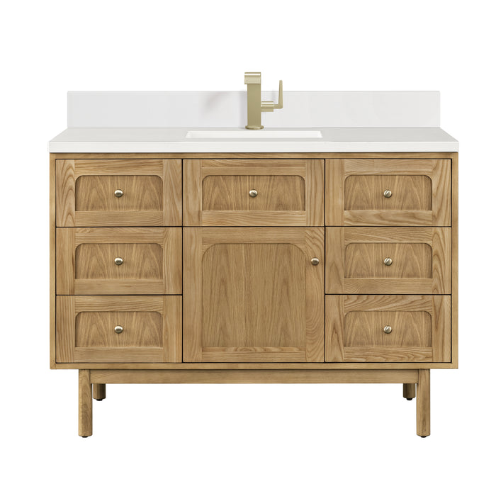 Laurent 48" Single Vanity, Honey Oak w/ 3 CM Eternal Jasmine Pearl Silestone Top w/FreePower Wireless Charger