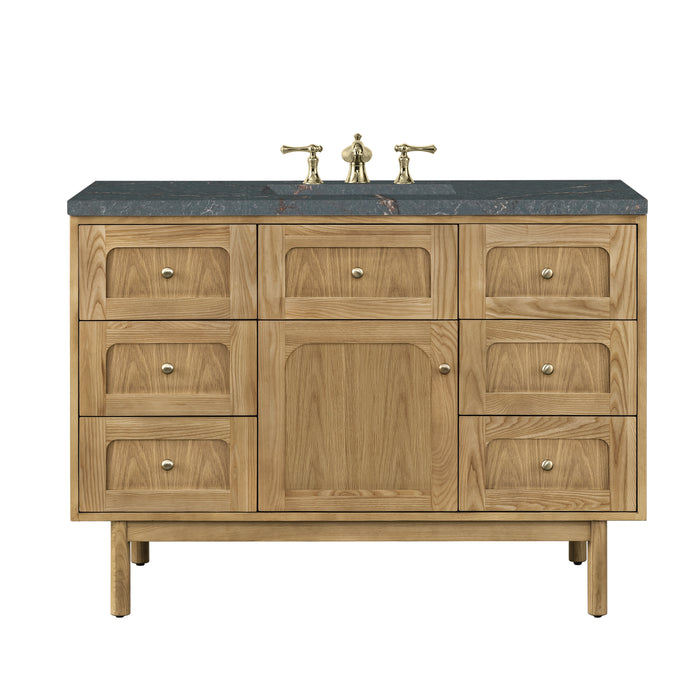 Laurent 48" Single Vanity, Light Natural Oak w/ Single Hole 3 CM White Zeus Top & Backsplash