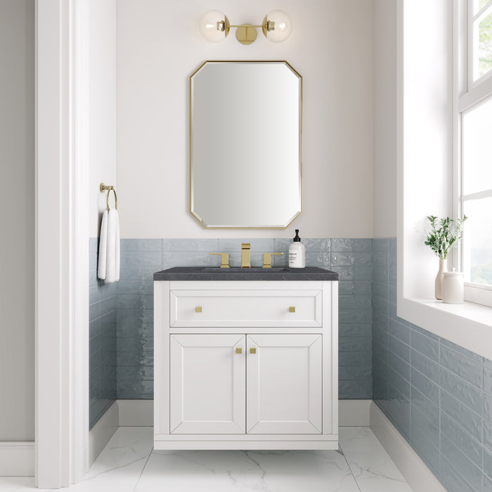 James Martin Chicago 30" Single Bathroom Vanity in Glossy White, shown in a bathroom setting