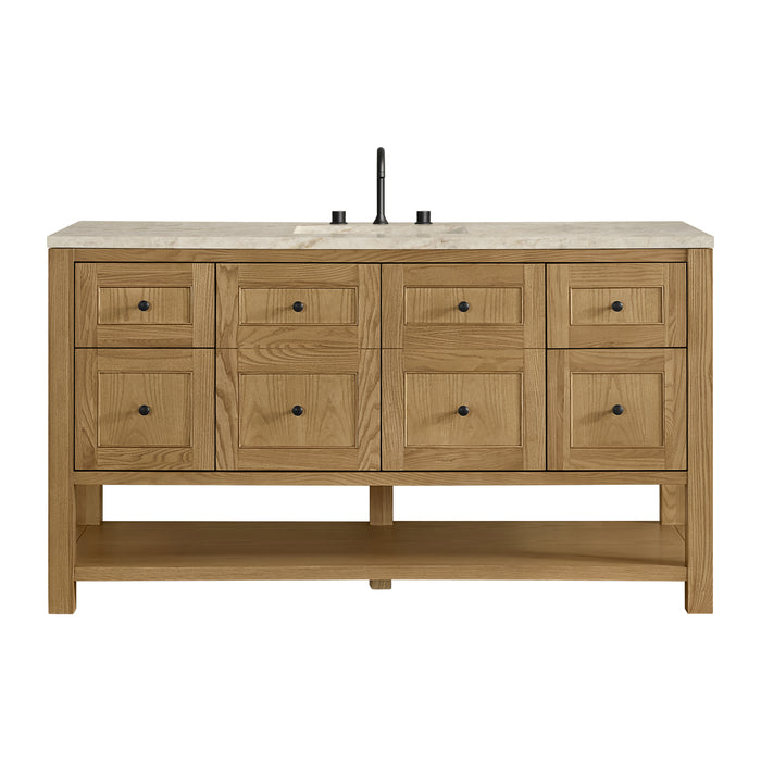 Breckenridge 60" Single Vanity, Light Natural Oak, w/ 3 CM Eternal Jasmine Pearl Quartz Top