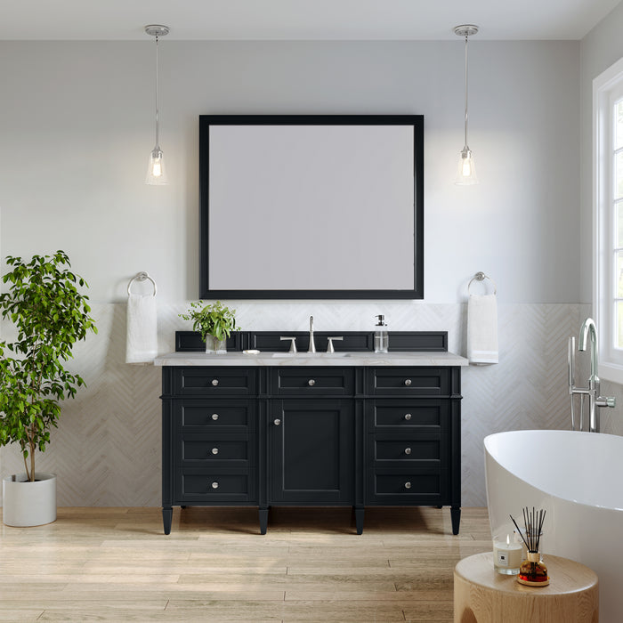 Brittany 60" Single Vanity, Pecan w/ 3 CM Tajnar Eclos Top w/FreePower Wireless Charger