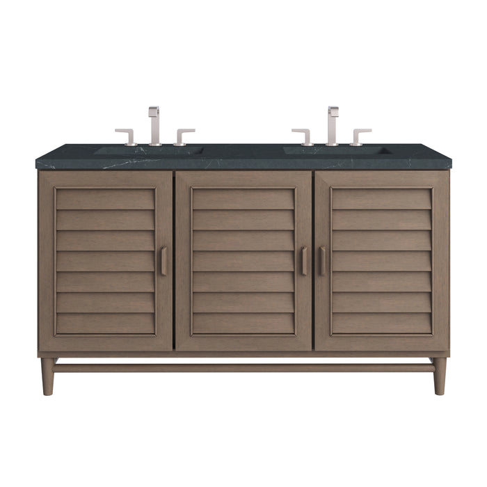 Portland 60" Double Vanity Whitewashed Walnut w/ 3 CM Charcoal Soapstone Silestone Top