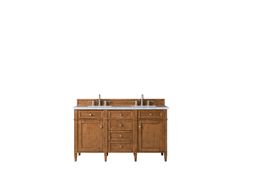 Brittany 60" Double Vanity, Saddle Brown, w/ 3 CM Siberian Silestone Top