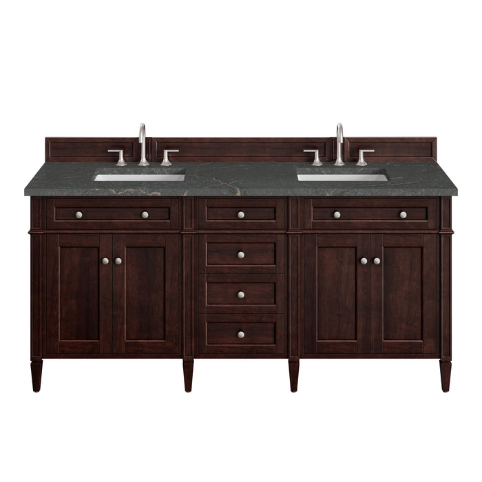 Brittany 72" Double Vanity, Burnished Mahogany w/ 3 CM Ethereal Noctis Silestone Top
