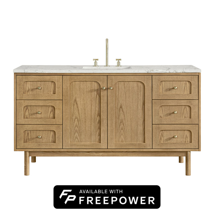 Laurent 60" Single Vanity, Light Natural Oak, w/ 3 CM Tajnar Eclos Top