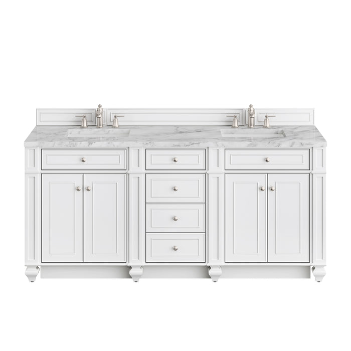 Bristol 72" Double Vanity, Bright White w/ 3 CM Carrara Marble Top