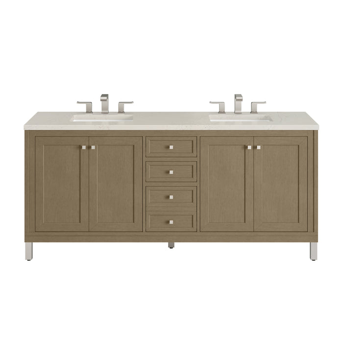 Chicago 72" Double Vanity, Smokey Celadon, w/ 3 CM Tajnar Eclos Top w/FreePower Wireless Charger