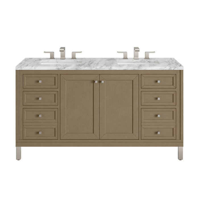 Chicago 60" Double Vanity, Smokey Celadon, w/ 3 CM Eternal Jasmine Pearl Silestone® Top