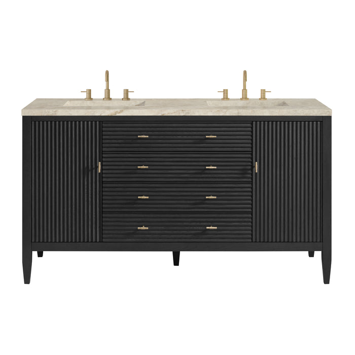 Myrrin 60" Double Vanity, Carbon Oak w/ 3 CM Eternal Jasmine Pearl Silestone Top