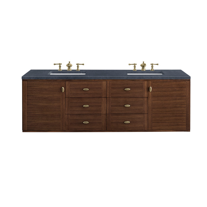 Amberly 72" Double Vanity, Mid-Century Walnut w/ 3 CM Victorian Silver Top w/FreePower Wireless Charger