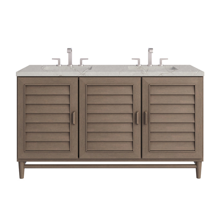 Portland 60" Double Vanity Whitewashed Walnut w/ 3 CM Victorian Silver Silestone Top