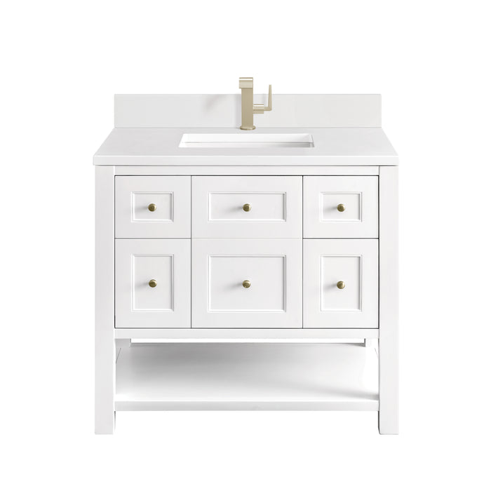 Breckenridge 36" Single Vanity, Bright White w/ Single Hole 3 CM White Zeus Top & Backsplash