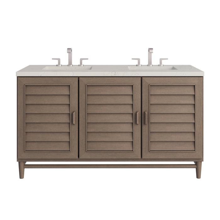 Portland 60" Double Vanity, Whitewashed Walnut, w/ 3 CM Siberian Silestone Top