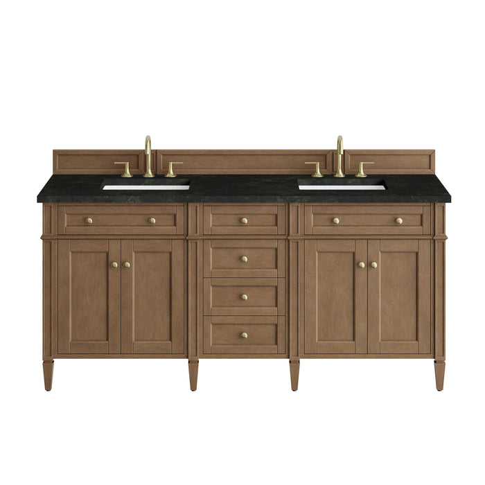 Brittany 72" Double Vanity, Bright White Vanity w/ 3 CM White Zeus Silestone Top