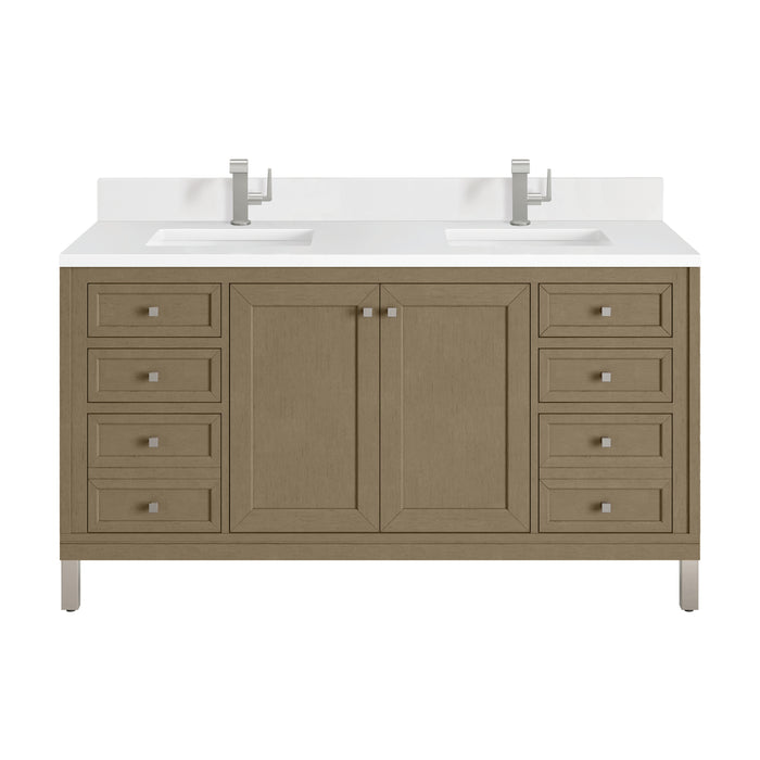 Chicago 60" Double Vanity, Smokey Celadon, w/ 3 CM Charcoal Soapstone Silestone® Top