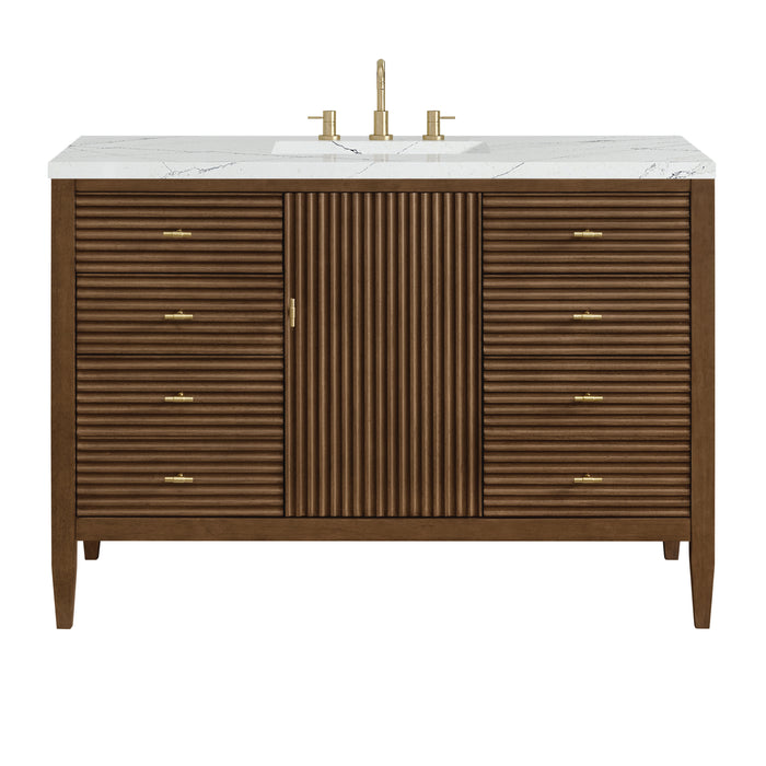 Myrrin 48" Single Vanity, Carbon Oak w/ 3 CM Eternal Jasmine Pearl Silestone Top w/FreePower Wireless Charger